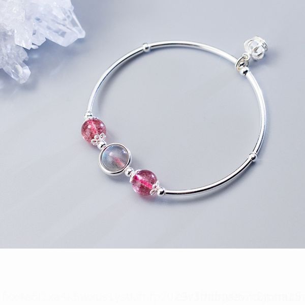

qvb0e pure silver crown with light blue moonstone strawberry crystal bracelet female c017 braceletstrawberry braceletdiy s925 handmade jewel, Golden;silver