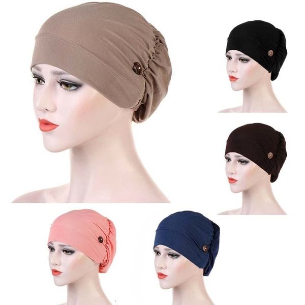 

wrap simple head solid mask color holder headscarf female muslim caps ladies casual turbantes headwear women turban with button