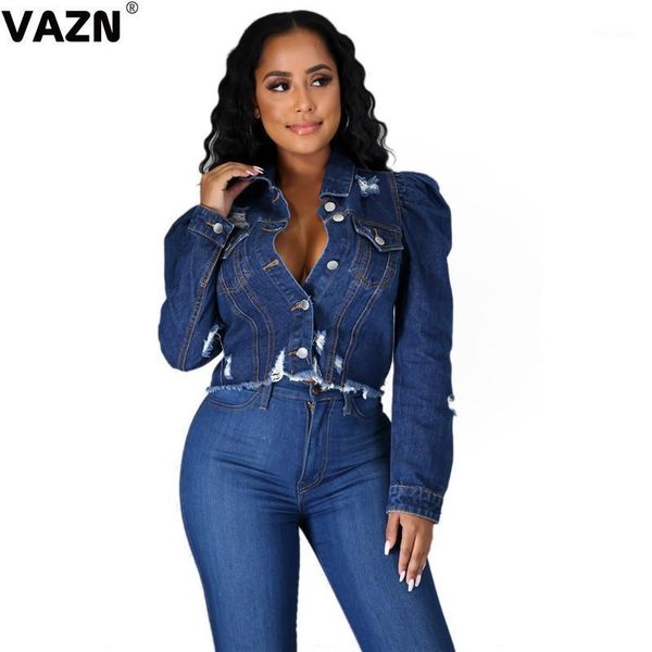 

vazn 2021 autumn simple plus size high-end young daily casual elegant regular solid full sleeve women denim short outwears1, Black;brown