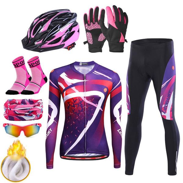 

racing sets winter thermal fleece cycling clothes women bicycle clothing mtb mountain bike jersey set sportswear riding uniforme ciclismo, Black;blue