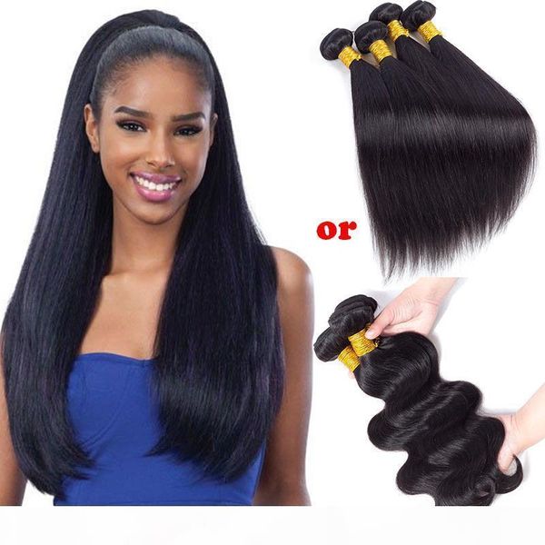 

peruvian straight body wave human hair weave 6 bundles malaysian brazilian wet and wary straight hair extension indian remy human hair, Black