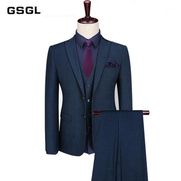 

men's suits & blazers suit slim fit two button tweed check plaid 3-piece navy blue lapel tuxedo for wedding party1, White;black