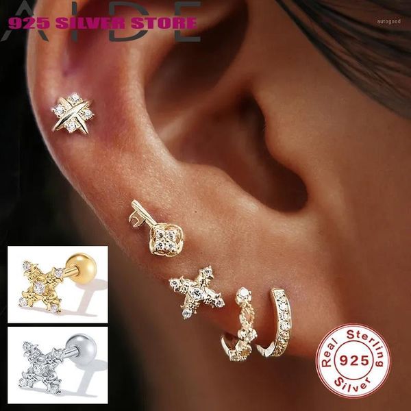 

stud aide gold-single 925 sterling silver earrings x diamond pierced cartilage for women1, Golden;silver