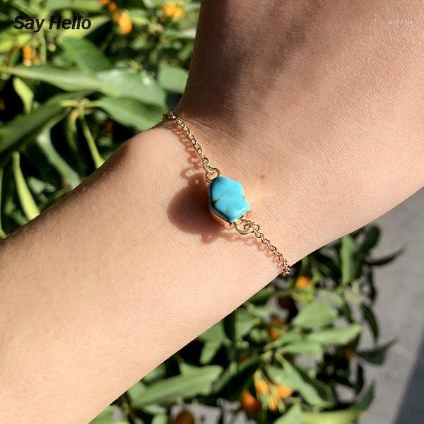 

say hello fashion chain long bracelet alloy inlaid irregular turquoises charm bracelet jewelry gift female i03021, Black