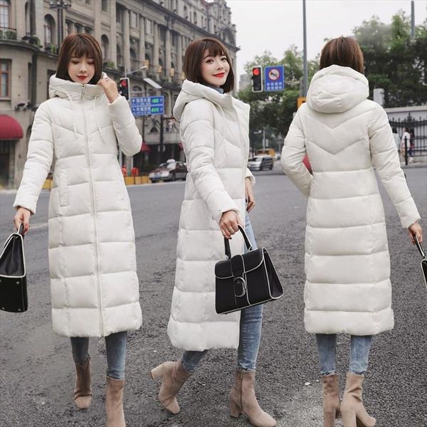 

basic style solid slim hooded down coat women long women down jacket waterproof windproof winter jacket plus size, Black