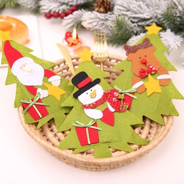

lovely snowman elk & santa claus pattern knife fork cutlery bag cover christmas decorations for home party table decoration1