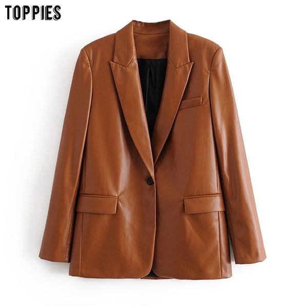 Toppies Giacche in ecopelle Cappotto con bottone singolo Abbigliamento autunnale da donna Giacca marrone Capispalla da donna 201030