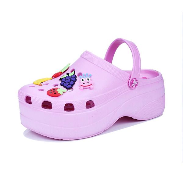 

summer women's sandals height increasing garden shoes girls cute platform clog slippers, Black