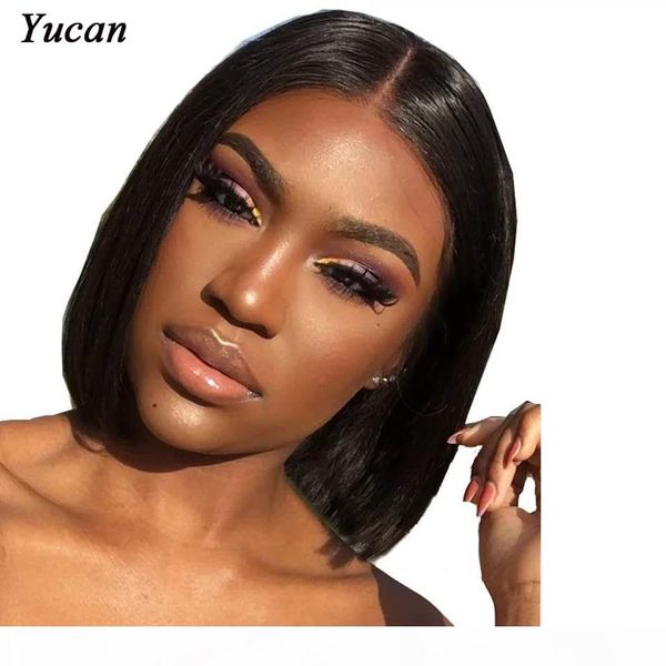 

4x4 short bob straight brazilian human hair wig lace front human hair wig for black women pre plucked brazilian malaysian remy closure wig, Black;brown