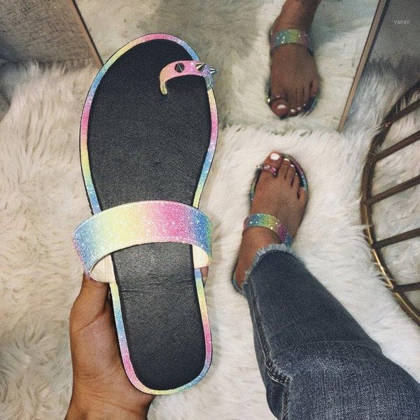 

slippers women summer beach sandals flat flats shoes woman shiny glitter flip thong slides sandalias mujer sapato feminino d13041, Black