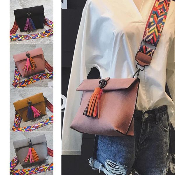 

fashion women's bag scrub pu tassel crossbody bags luxury handbags women bags designer colorful strap shoulders bag