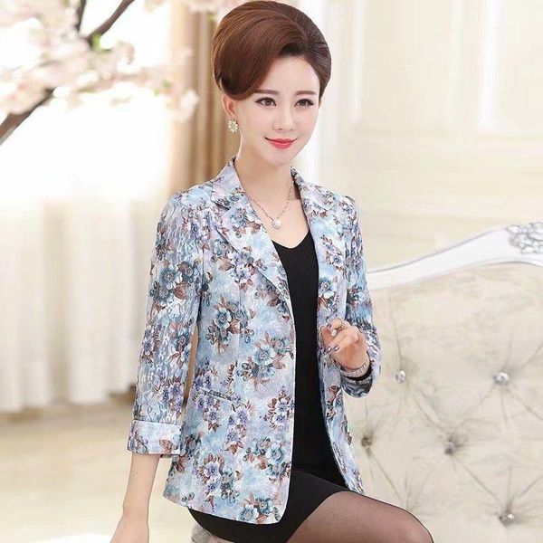 

women's suits & blazers 2021 spring autumn middle aged and old women casual notched printed female single breasted pockets coat c1531, White;black