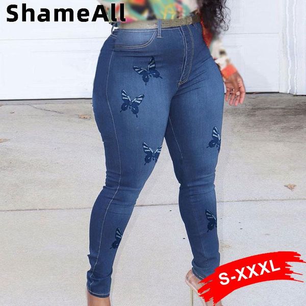 

plus size butterfly print y2k stretchy jeans 3xl vintage streetwear white blue distressed skinny melody jean denim pants