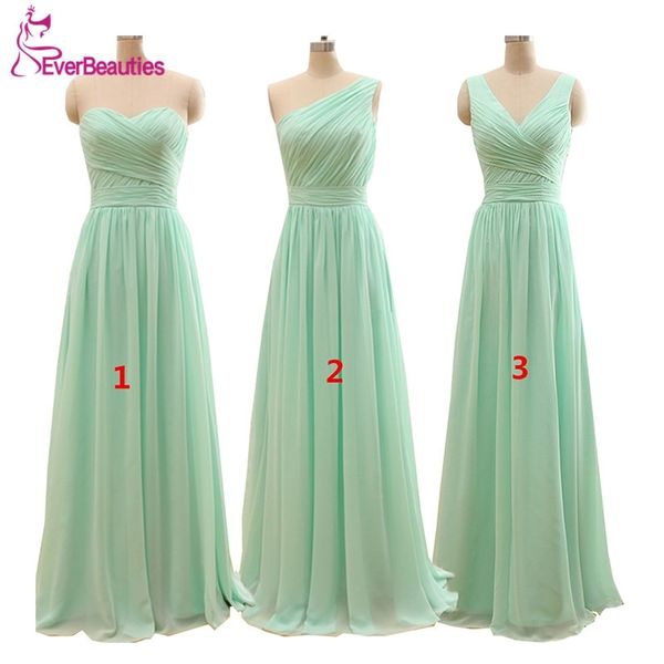 

long mint green bridesmaid dresses under 50 floor length chiffon a-line vestido de madrinha de casamento longo 201113, White;black