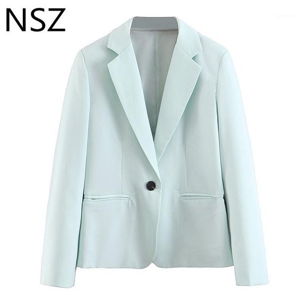 

nsz women sky blue blazer single button office jacket long sleeve solid work coat blazer mujer1, White;black