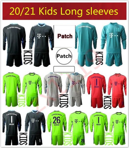 

2020 2021 kids kit long sleeve soccer jerseys youth boys children 1 neuer 26 ulreich goalkeeper 20 21 football shirt, Black