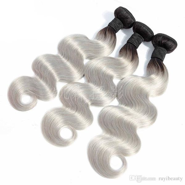 

peruvian human hair weave bundles 3 pieces one set 1b grey double color body wave hair extensions virgin human hair 12-24inch, Black