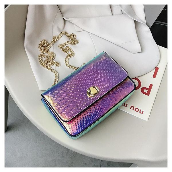 

2020 new fashion messenger bag, shiny charming chain holographic shoulder bag travel satchel for women girls1