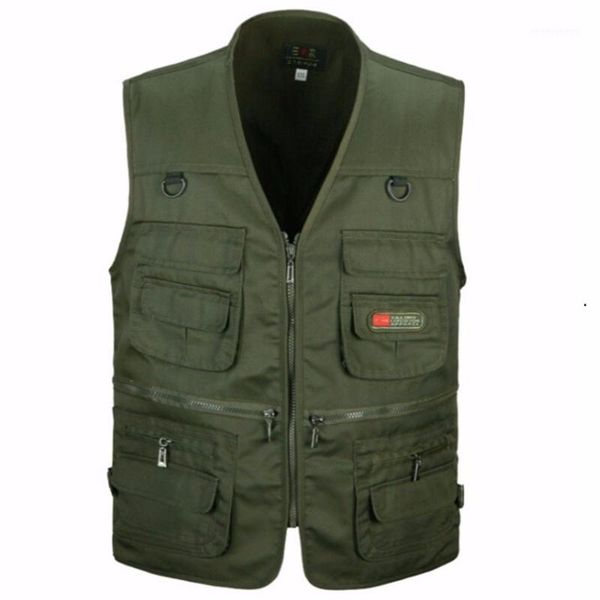 Coletes masculinos Atacado - homens colete exército verde waistcoat multi-bolso viagem ou trabalho desgaste durável plus size1