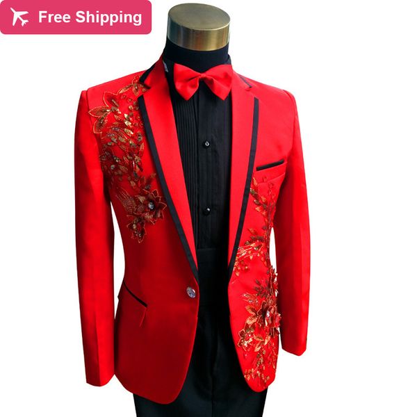 

2020 suit red for sequins plus size 3xl 4xl men sequined blazers blazer tuxedo groom tuxedos dj prom stage singers opee, White;black