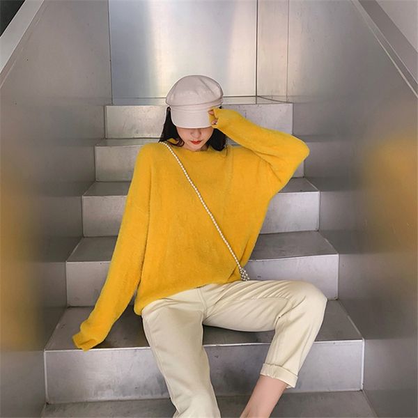 

2021 new autumn and winter imitation velvet mink around neck mesh base shirt sweet female polyester office lady sweater e8a9, White;black