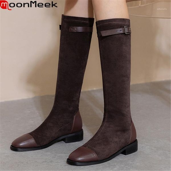 

moonmeek 2021 big size 33-48 women boots low heel square toe comfortable knee high boots winter buckle ladies shoes1, Black