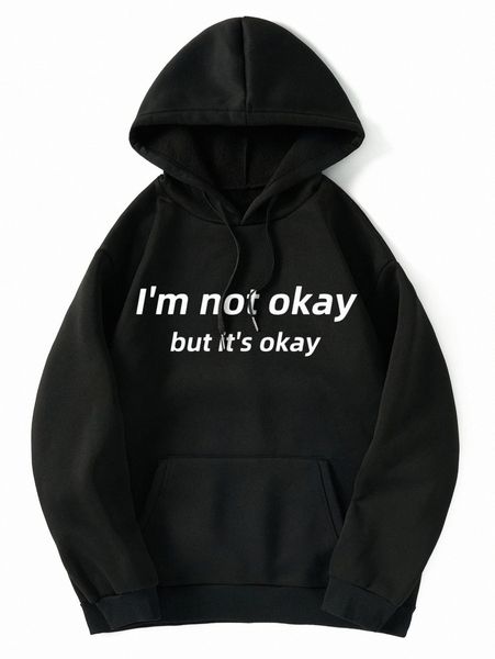 

slogan graphic kangaroo pocket drawstring thermal hoodie p9n4#, White;black