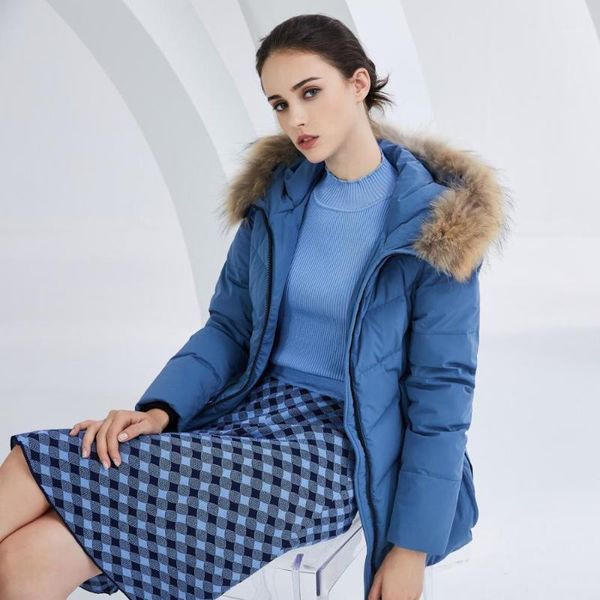 

women's down jacket female warm winter real fur collar hooded loose down coat plus size parka waterproof b80141032b1, Black