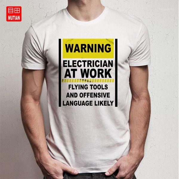 

men's t-shirts warning electrician at work t shirt1, White;black
