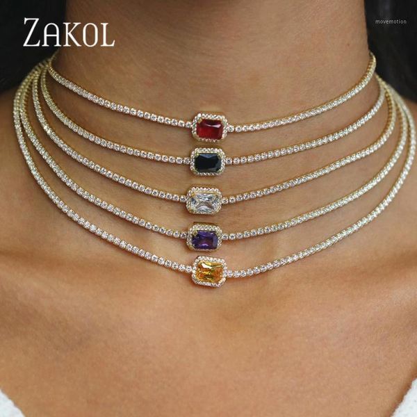 

zakol brand jewelry fashion rectangle cubic zirconia chokers necklace for women girl party anniversary dinner dress fsnp21401, Golden;silver