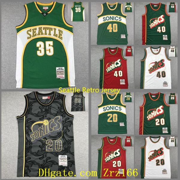

ретро мужчины баскетбол seattlecity team kevin 35 durant 2007/08 40 kemp 20 payton 1995-98 митчелл нес, классический джерси, Black;red