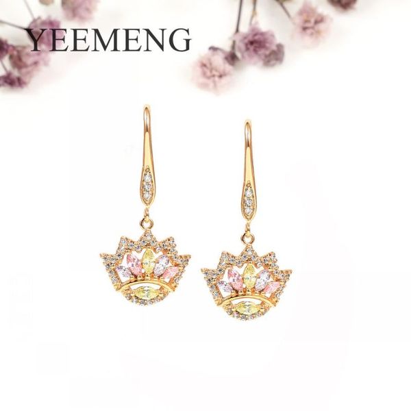 

YEEMENG New Sector Dangle Earrings 585 Rose Gold Unique Party Cute Long Drop Earring Fashion Jewelry Fireworks Natural Zircon, Silver