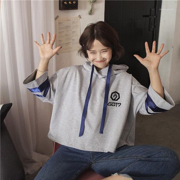 

got7 2018 with the new hooded long-sleeved casual shirt student girl.1, Black