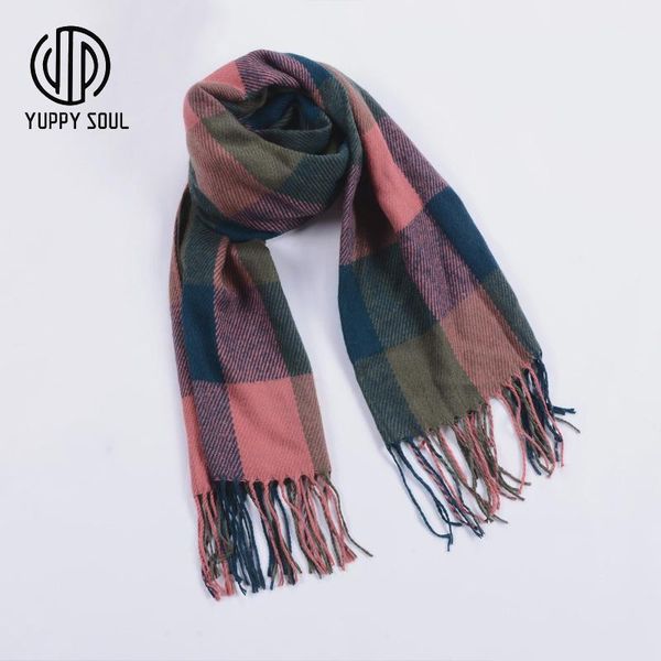 

scarves 2021 fashion autumn plaid color scarf windproof warm cotton shawls soft casual with tassel for woman1, Blue;gray
