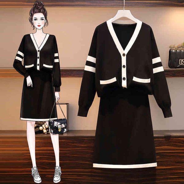 

women's autumn dress large sweater skirt loose slim lady temperament, Black