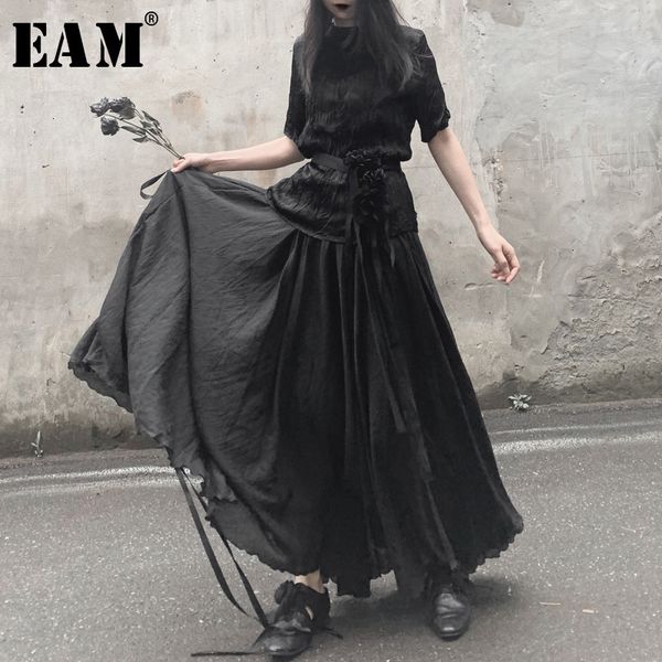

eam] high elastic waist black asymmetrical split long half-body skirt women fashion tide new spring autumn 2020 19a-a539 1015