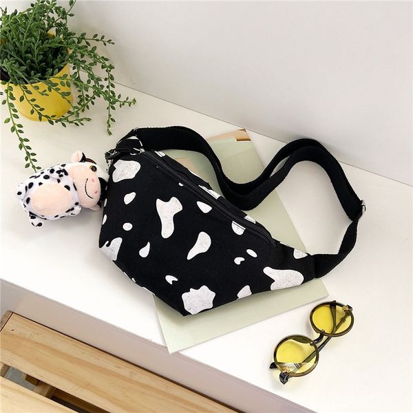 

2021 canvas waist bag fanny pack zipper chest pack bum bag purse for women with cow charms pendant