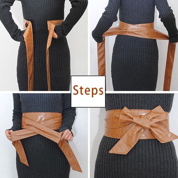 

belts 1pc fashion women soft leather wide waist belt bow for dress clothes accessories solid color waistband cinturom mujer, Black;brown
