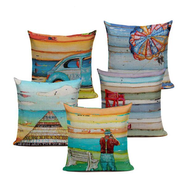 

beach relax cushions cover heart holiday home decor linen pillow cover decorative car sofa throw pillows pillowcase