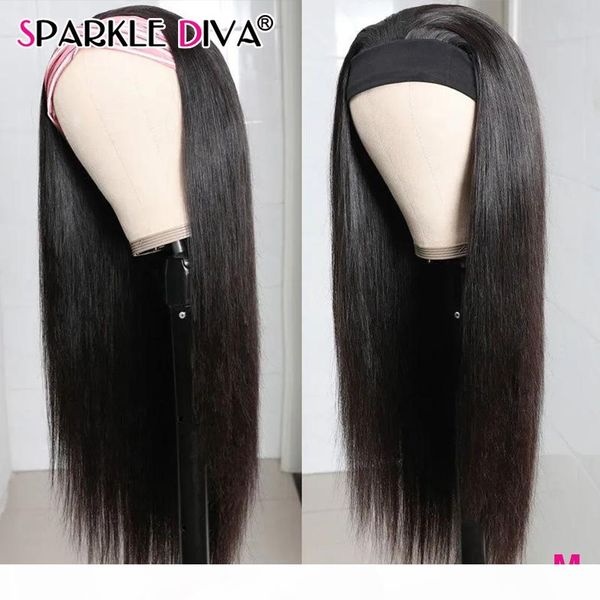 

headband wig human hair wigs straight human hair wigs for black women 150 density brazilian remy headband no glue, Black;brown