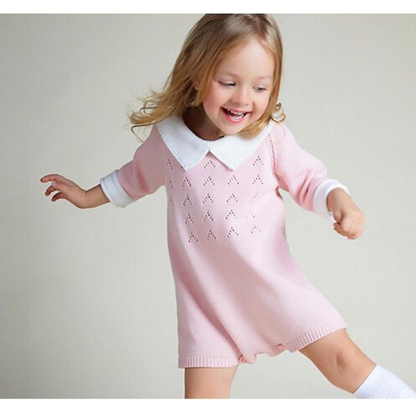 

new 2018 baby girls dress cotton knit crochet baby girl romper kids seven sleeve jumpsuit infant new born toddler sweater dress wmtzig, Blue