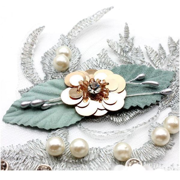 

1pc beautiful lace collar floral pearl embroidered applique trim embellished lace neckline collar clothing sewing bbyqzk