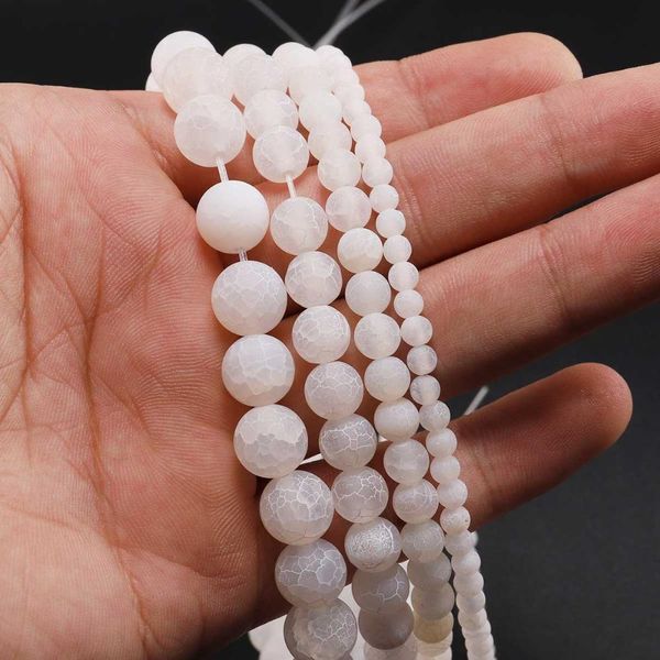 

4 6 8 10 12 mm natural stone frost crab white agates round spacer loose bead for jewelry making diy necklaces h qylrjv, Silver