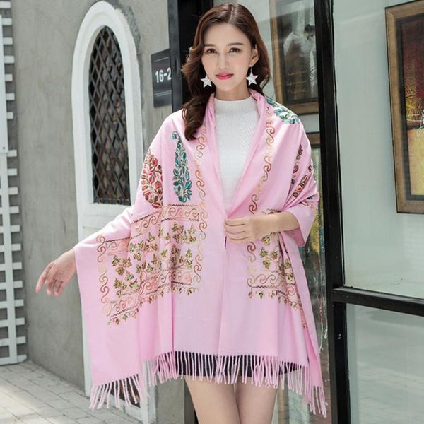 

scarves chinese traditional embroidered cashmere scarf women multifunctional warm shawl travel po cheongsam hijab, Blue;gray