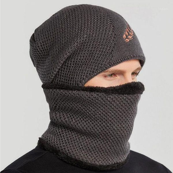 

cycling caps & masks 2021 men knitted woolen hats autumn and winter wheat ear scarf set outdoor sport ski caps1, Black