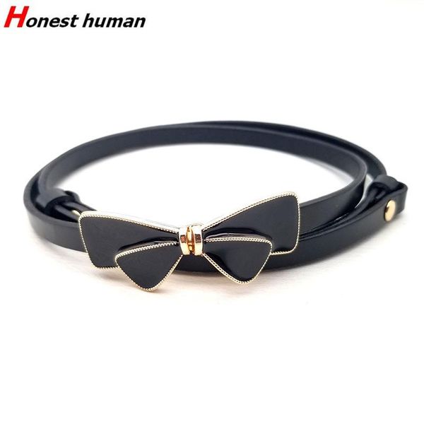 

1cm thin genuine real leather belts for women adjustable bowknot buckle decorative belt luxury dress strap bow riem, Black;brown