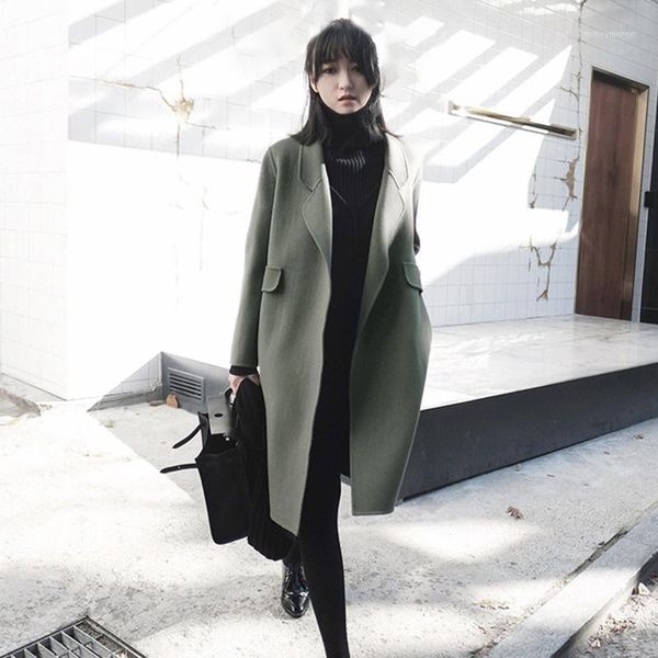 

women autumn winter overcoat loose fit trench coat long sleeve outwear jacket1, Tan;black