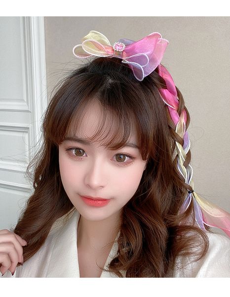 

bow hairpin children net red 2022 new back head female super fairy braided tassel streamer hairpin headwear, Slivery;white