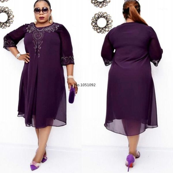 

fashion african women plus size midi dress autumn summer purple casual loose o-neck ladies holiday short dresses oversize1, Black;gray