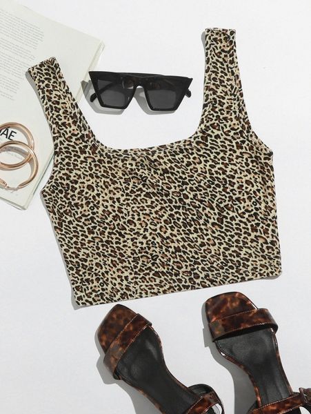 

square neck leopard crop tank m5js#, White